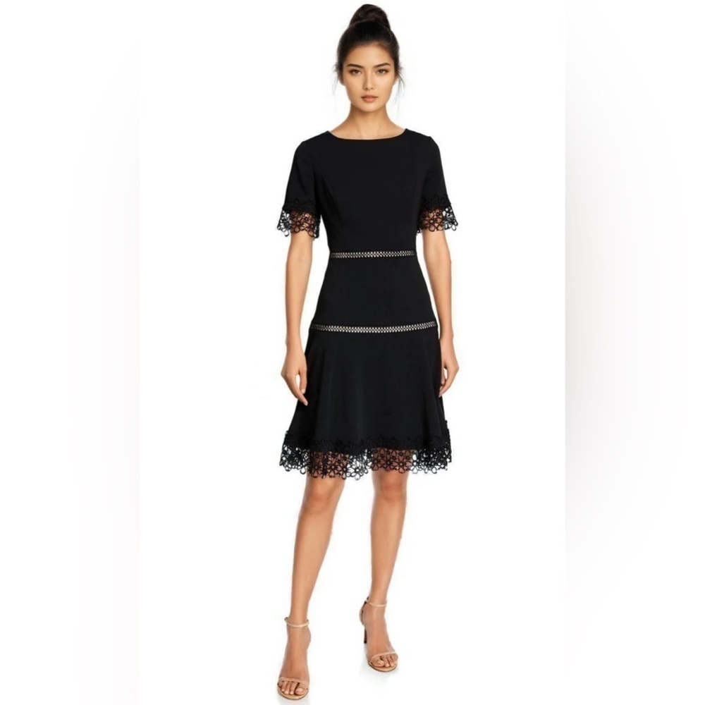 Shani Lace-Trim Crepe Fit & Flare Dress size:USA 10